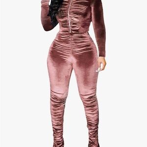 Velour sweatsuit with stacked sweatpants in Blush Pink